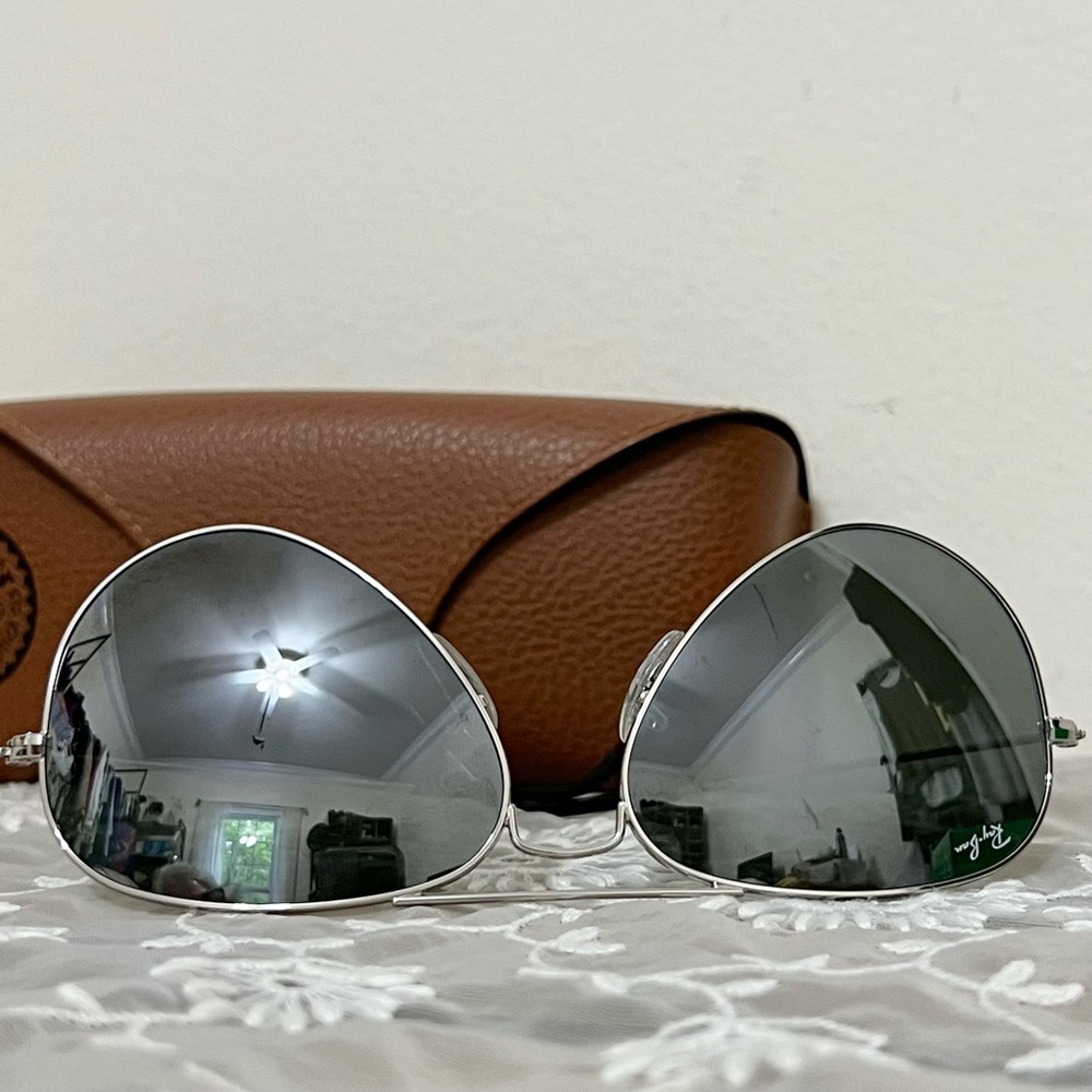 Ray-ban Authentic Aviators Large Silver Frames Reflective Lens RB 3025 Preppy
